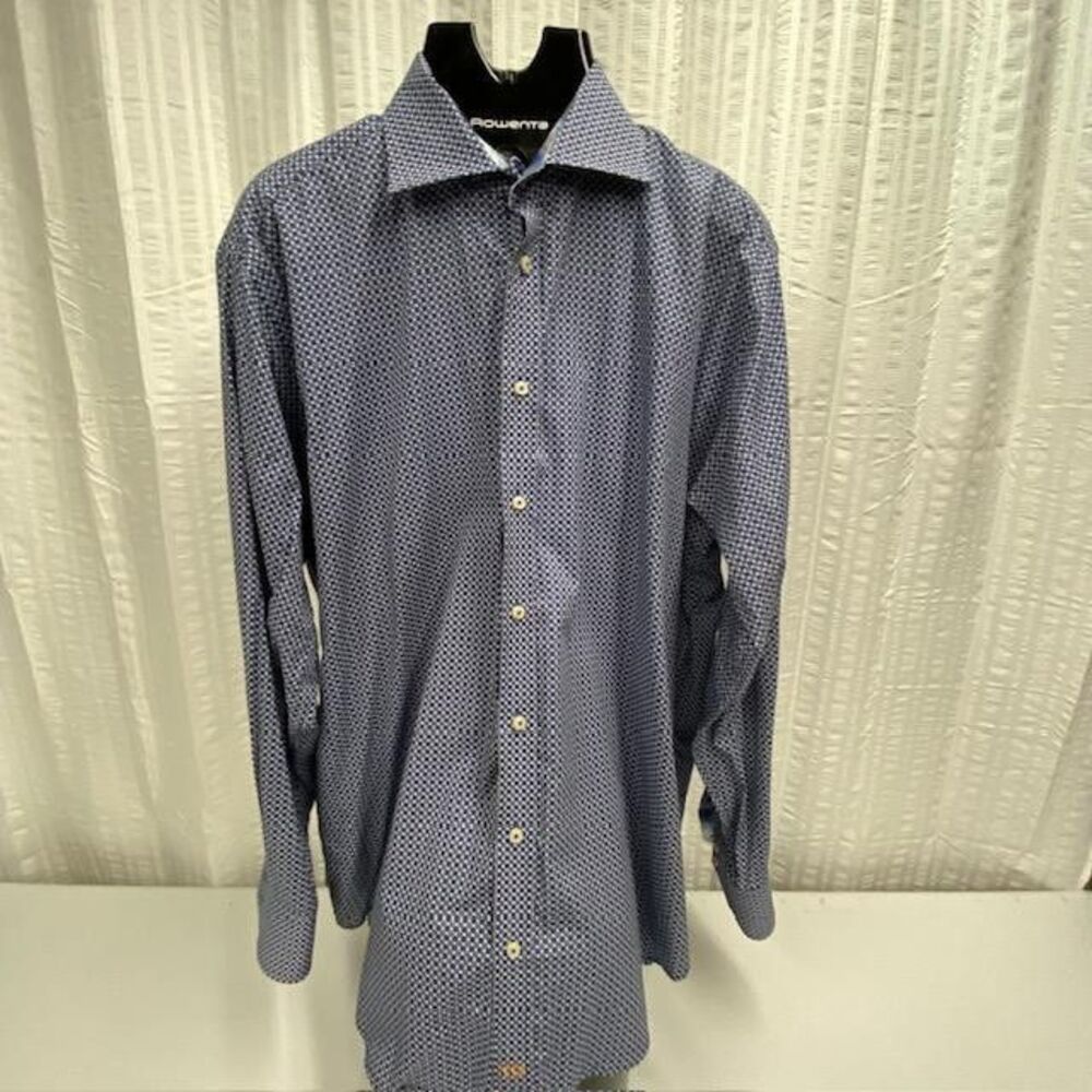 Thomas Dean Shirt Mens XXL Blue Geometric 100% Cotton Flip Cuff Long Sleeve